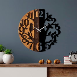 Wallity Reloj de pared decorativo de madera Nogal y Negro